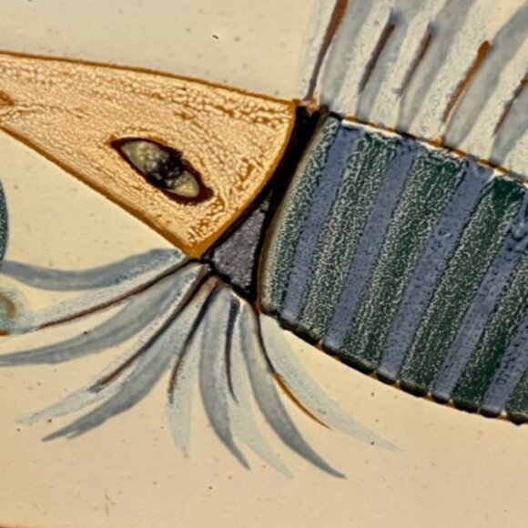 Vtg 1985 artist signed ceramic art tile abstract fish Luis Soares Portugal *READ - Picture 2 of 10